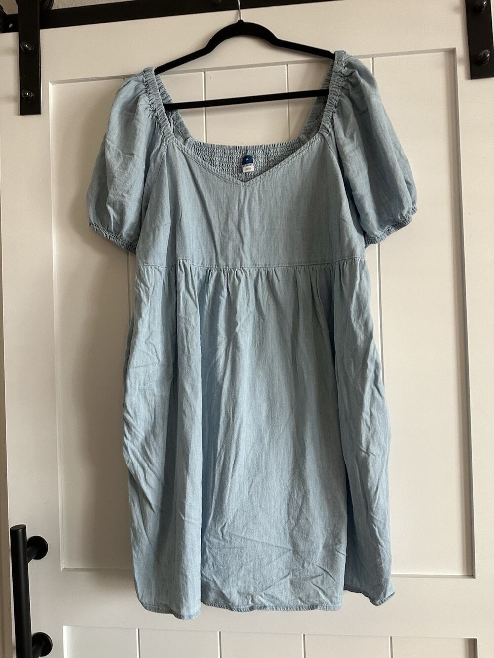 Old Navy Women’s XL Blue Smocked Square Neck Puff Sleeve Mini Dress Pockets